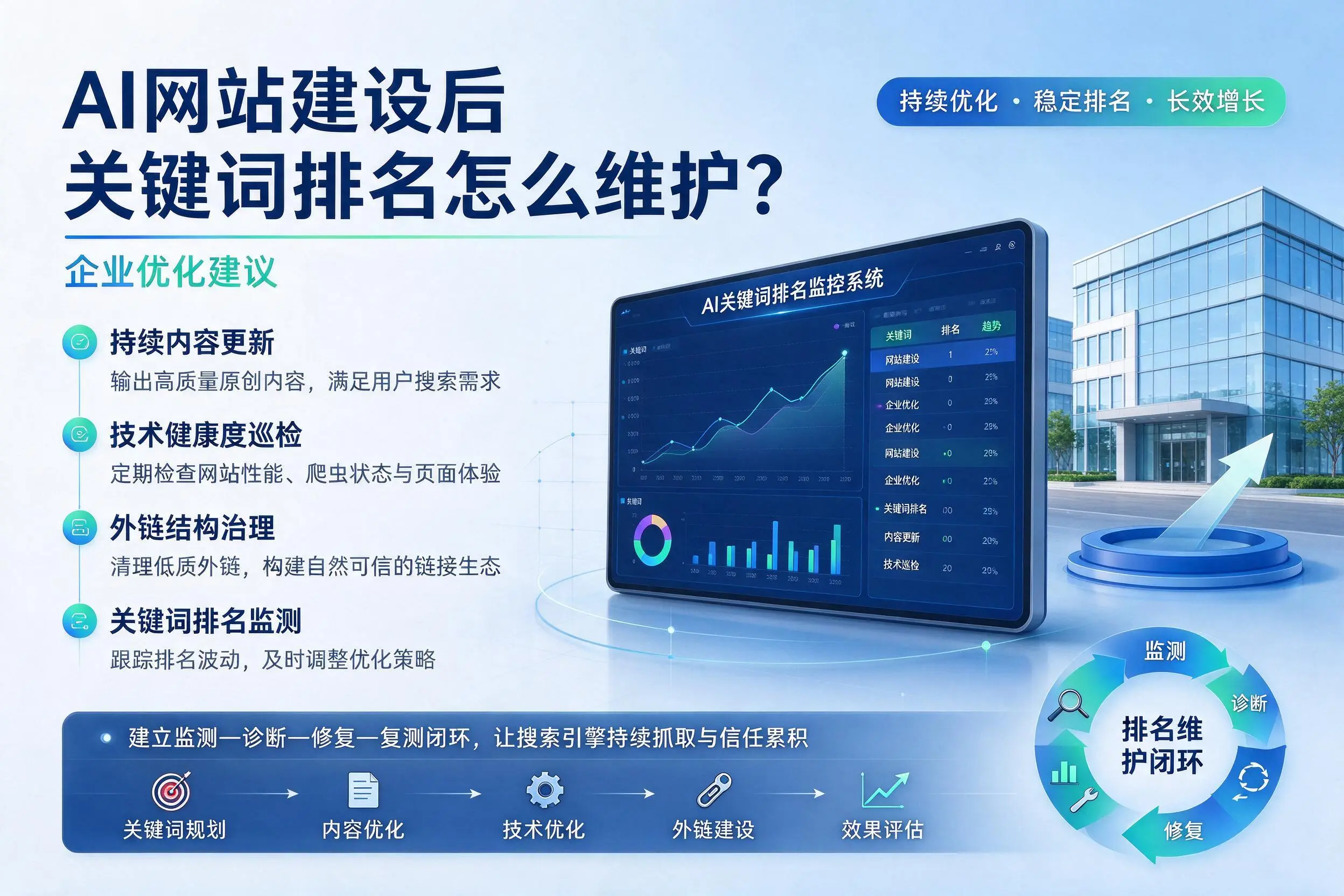 AI网站建设后关键词排名怎么维护？宜昌企业优化建议