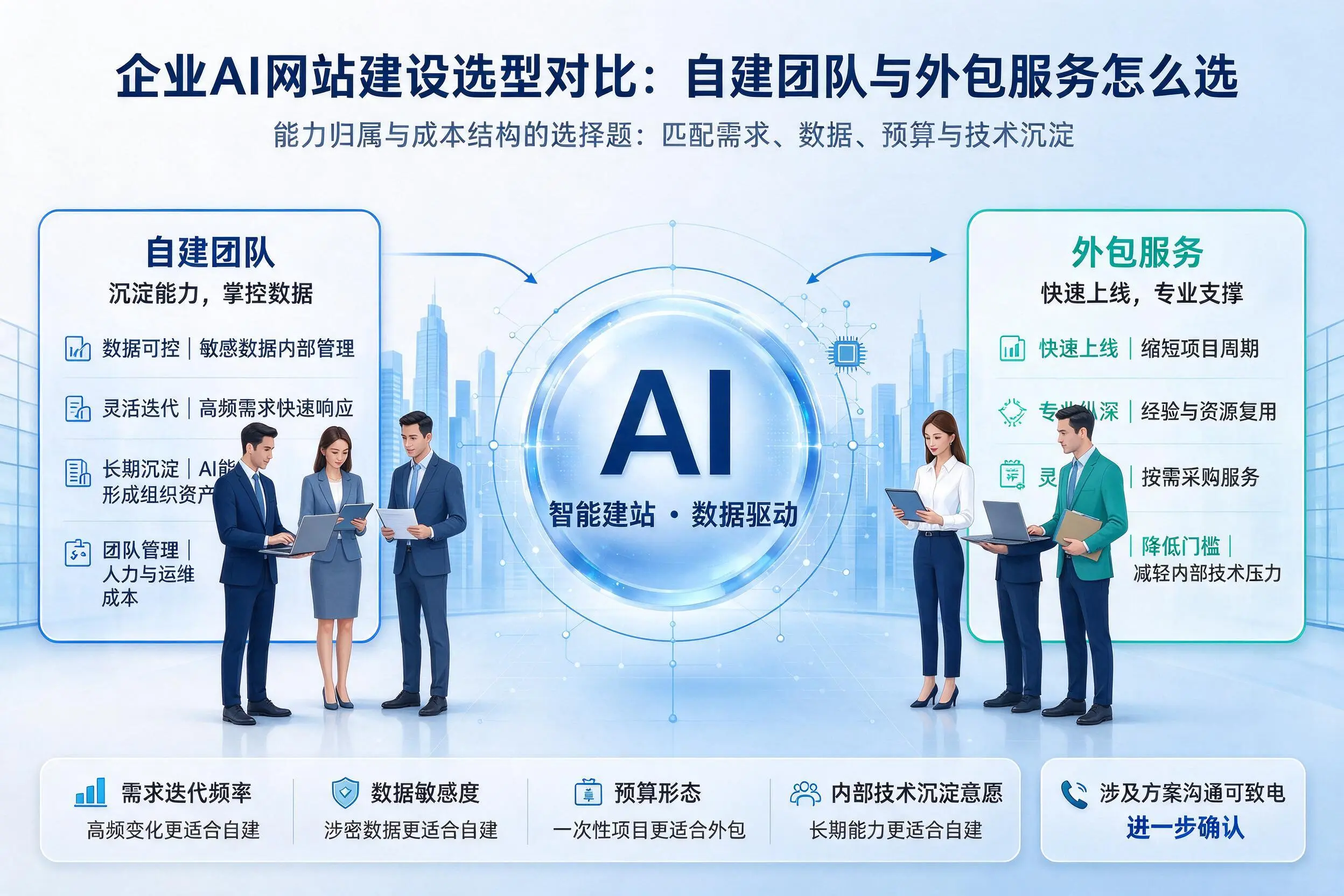 宜昌企业AI网站建设选型对比:自建团队与外包服务怎么选